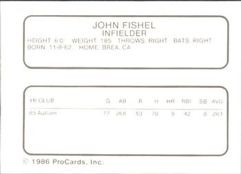 1986 ProCards Florida State League All-Stars #15 John Fishel Back