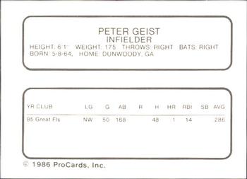 1986 ProCards Florida State League All-Stars #17 Pete Geist Back