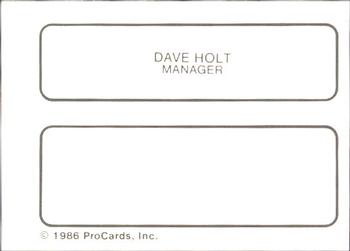 1986 ProCards Florida State League All-Stars #24 Dave Holt Back