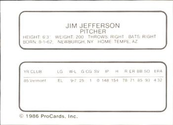 1986 ProCards Florida State League All-Stars #25 Jim Jefferson Back