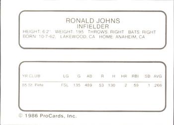 1986 ProCards Florida State League All-Stars #26 Ron Johns Back