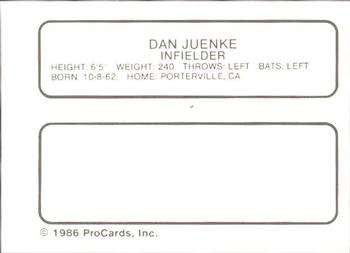 1986 ProCards Florida State League All-Stars #28 Dan Juenke Back