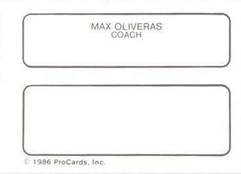 1986 ProCards Florida State League All-Stars #37 Max Oliveras Back