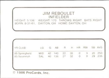 1986 ProCards Florida State League All-Stars #40 Jim Reboulet Back