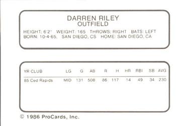 1986 ProCards Florida State League All-Stars #41 Darren Riley Back