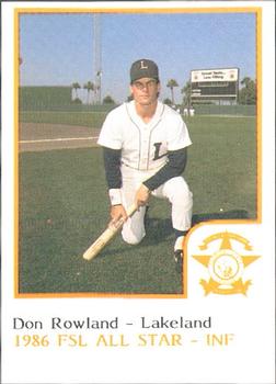 1986 ProCards Florida State League All-Stars #42 Don Rowland Front