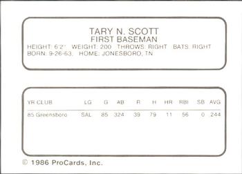 1986 ProCards Florida State League All-Stars #43 Tary Scott Back