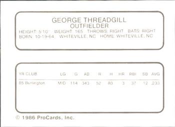 1986 ProCards Florida State League All-Stars #46 George Threadgill Back
