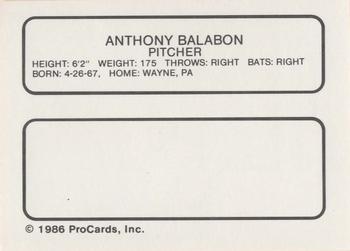 1986 ProCards Ft. Lauderdale Yankees #NNO Rick Balabon Back