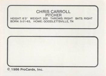 1986 ProCards Ft. Lauderdale Yankees #NNO Chris Carroll Back