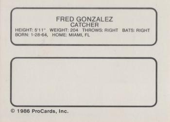 1986 ProCards Ft. Lauderdale Yankees #NNO Fredi Gonzalez Back