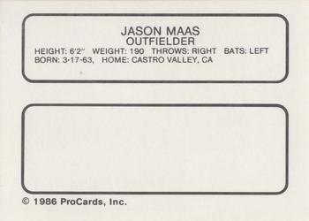 1986 ProCards Ft. Lauderdale Yankees #NNO Jason Maas Back