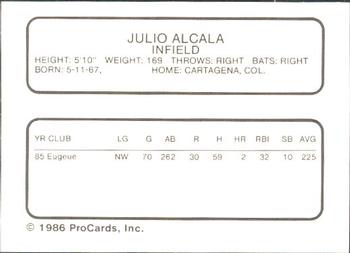 1986 ProCards Ft. Myers Royals #NNO Julio Alcala Back