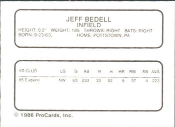 1986 ProCards Ft. Myers Royals #NNO Jeff Bedell Back