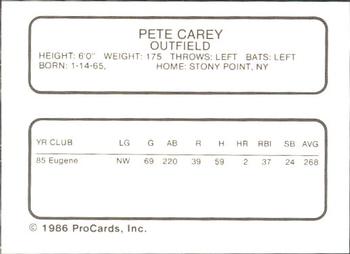 1986 ProCards Ft. Myers Royals #NNO Pete Carey Back