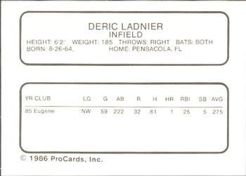 1986 ProCards Ft. Myers Royals #NNO Deric Ladnier Back