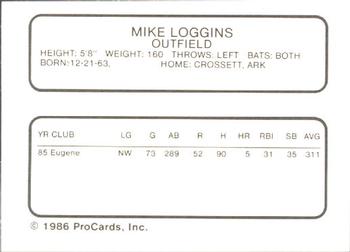 1986 ProCards Ft. Myers Royals #NNO Mike Loggins Back