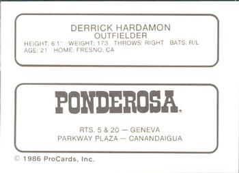 1986 ProCards Geneva Cubs #9 Derrick Hardamon Back