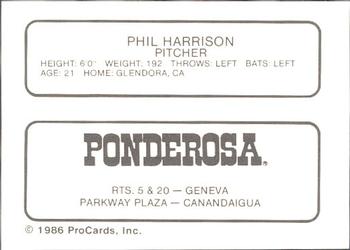 1986 ProCards Geneva Cubs #10 Phil Harrison Back