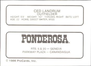 1986 ProCards Geneva Cubs #13 Ced Landrum Back