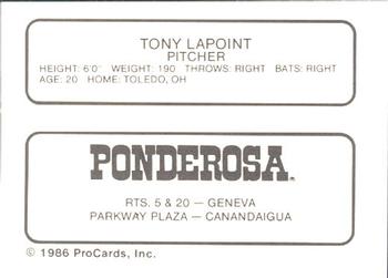 1986 ProCards Geneva Cubs #15 Tony Lapoint Back