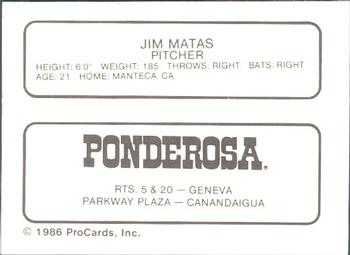 1986 ProCards Geneva Cubs #18 Jim Matas Back