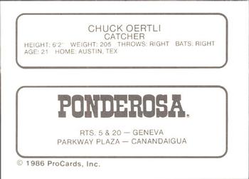 1986 ProCards Geneva Cubs #20 Chuck Oertli Back