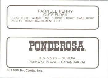 1986 ProCards Geneva Cubs #23 Parnell Perry Back