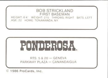 1986 ProCards Geneva Cubs #26 Bob Strickland Back