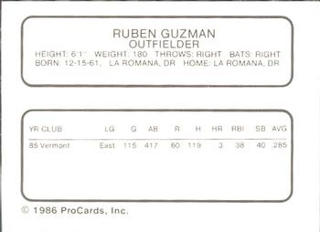 1986 ProCards Glens Falls Tigers #8 Ruben Guzman Back