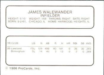 1986 ProCards Glens Falls Tigers #23 James Walewander Back