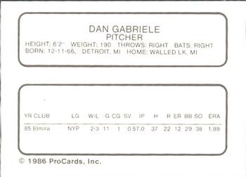 1986 ProCards Greensboro Hornets #6 Dan Gabriele Back