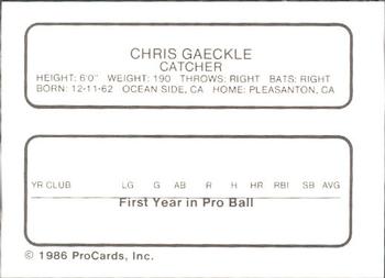 1986 ProCards Greensboro Hornets #7 Chris Gaeckle Back