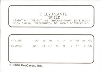 1986 ProCards Greensboro Hornets #16 Billy Plante Back