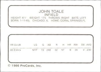 1986 ProCards Greensboro Hornets #23 John Toale Back