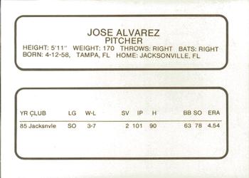 1986 ProCards Greenville Braves #2 Jose Alvarez Back