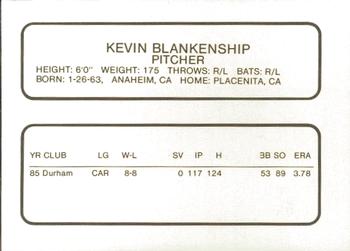 1986 ProCards Greenville Braves #4 Kevin Blankenship Back