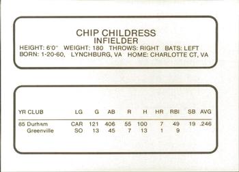 1986 ProCards Greenville Braves #5 Chip Childress Back