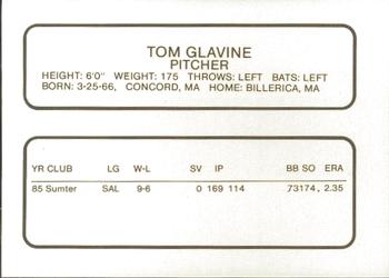 1986 ProCards Greenville Braves #9 Tom Glavine Back