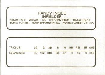 1986 ProCards Greenville Braves #14 Randy Ingle Back