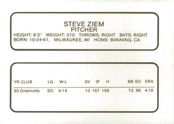 1986 ProCards Greenville Braves #23 Steve Ziem Back