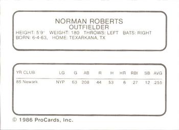 1986 ProCards Hagerstown Suns #16 Norman Roberts Back