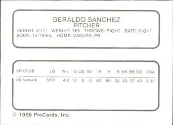 1986 ProCards Hagerstown Suns #17 Gerardo Sanchez Back