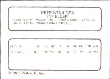 1986 ProCards Hagerstown Suns #20 Pete Stanicek Back