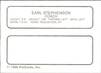 1986 ProCards Hagerstown Suns #21 Earl Stephenson Back