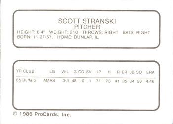 1986 ProCards Hagerstown Suns #22 Scott Stranski Back