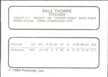 1986 ProCards Hagerstown Suns #25 Paul Thorpe Back