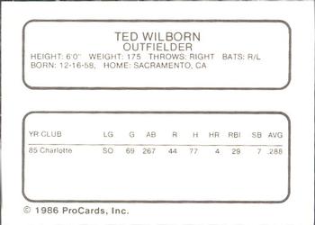 1986 ProCards Hagerstown Suns #27 Ted Wilborn Back