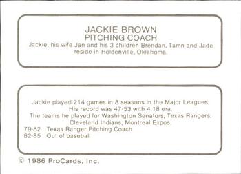 1986 ProCards Hawaii Islanders #1 Jackie Brown Back
