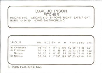 1986 ProCards Hawaii Islanders #11 Dave Johnson Back